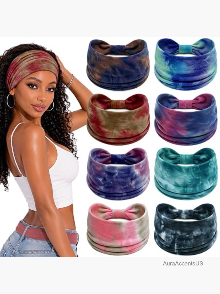 Wide Knotted Non Slip Headbands 8 Pack Moisture Wicking Yoga Sports